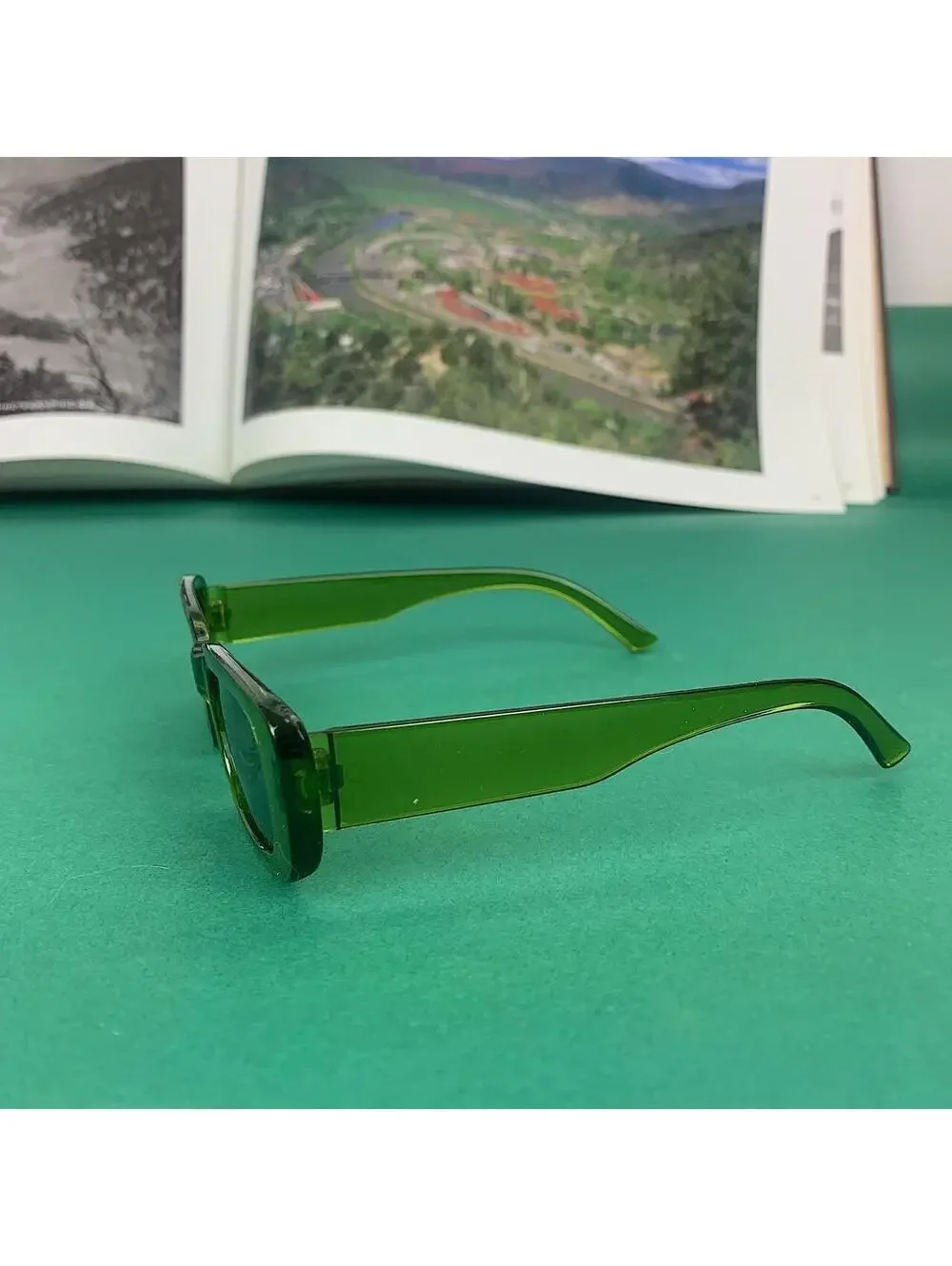 Vintage y2k style unique Green high quality square shaped sunglasses. Tinted